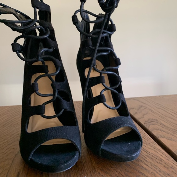 Lace Up Peep Toe Stiletto Booties - Picture 4 of 6